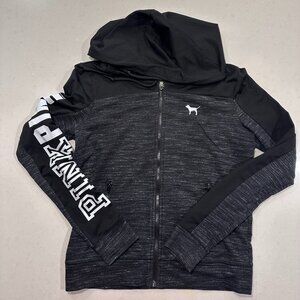 Victoria's Secret PINK Black & Grey Hooded Zip-up Sweatshirt, Size Medium